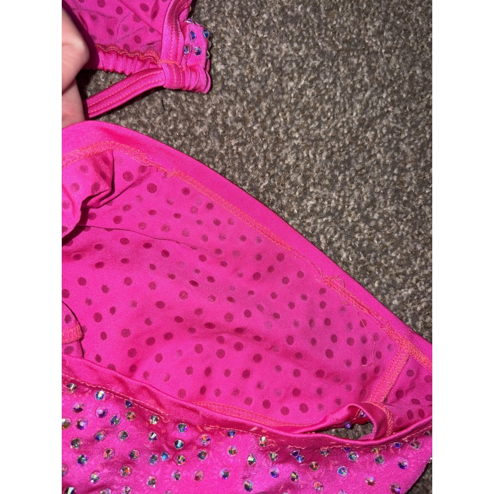 Pink Rhinestone Triangle High Waist Bikini Set Rave Pole Exotic Dance - Picture 8 of 9